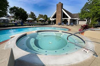 swimming pool area view at Deercross Apartments, Cincinnati, OH